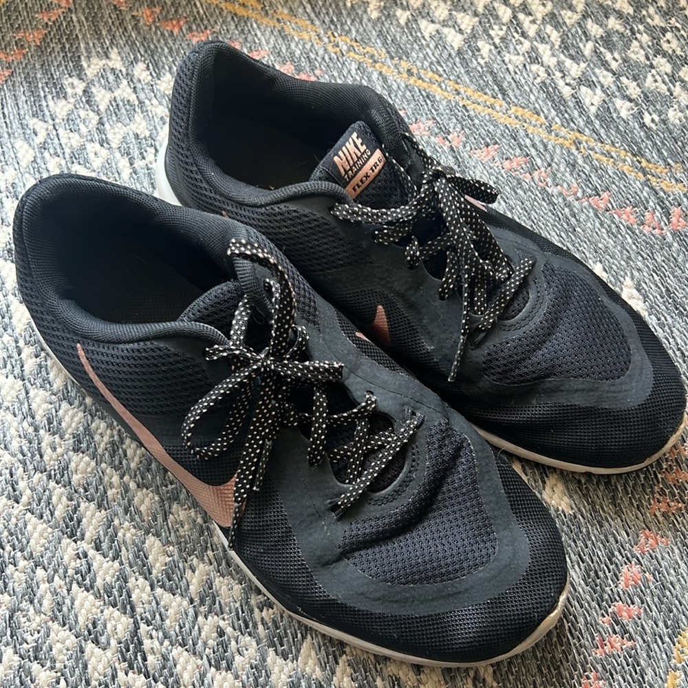 Nike training shoes, black with rose gold Nike symbol